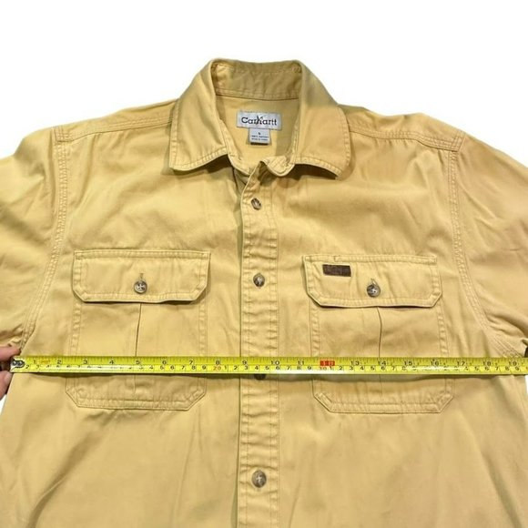 Vintage Carhartt Yellow Double Pocket Shirt Sleeve Work Button Up Shirt Mens S - Picture 4 of 5